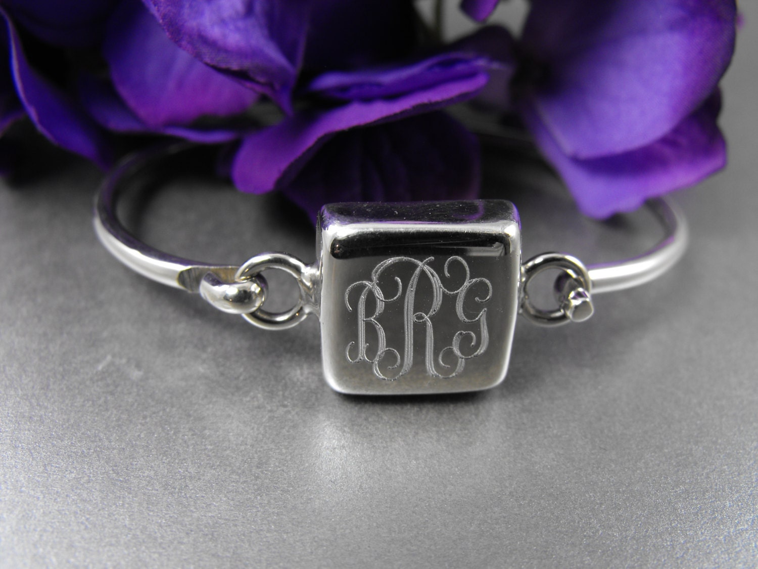 Monogram Sterling Silver Square Bangle Bracelet Personalized