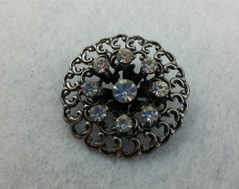 Items Similar To Vintage Antiqued Silver Tone Brooch Clear Rhinestones