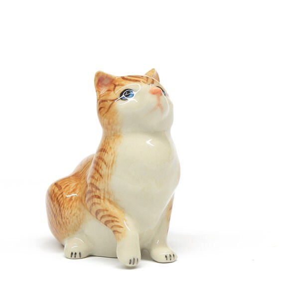 Miniature Animals Ceramic Sitting Cat Figurine Hand Painted