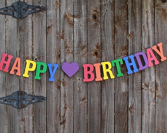 Rainbow Birthday Banner, Rainbow Happy Birthday Banner, 1st Birthday Party Decor, Kids Photo Prop, Primary Colors, Personalized Banner