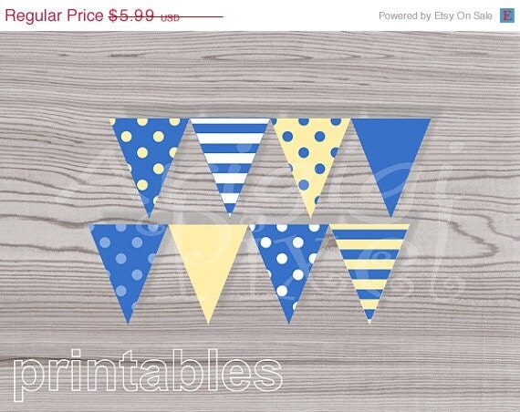 WEEKEND SALE 50% OFF Printable Pennant, Blue Yellov Banner, Polka Dot, Striped, Simple Color, Birthday Party, Baby Boy Shower, Pdf file, in Il_570xn