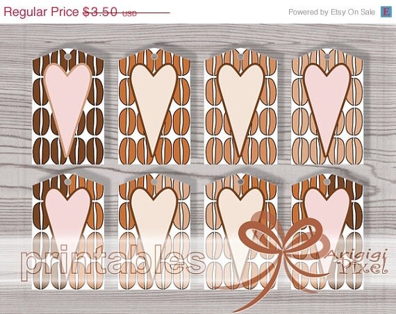 WEEKEND SALE 50% OFF Printable Diy Gift Tags, Hearts and Coffee Beans , brown, pink, Png Pdf file instant download Il_570xn