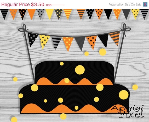 ON SALE 50 % OFF Halloween Cake Bunting, Printable Mini Banner, Black Orange Pennants, Polka Dot, Striped, Kids Party Supplies, Diy decor, i Il_570xn