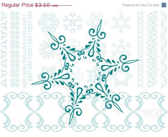 ON SALE 50 % OFF snowflakes clip art set, matching borders, Christmas clipart, digital brushes, winter, snow, crystal, instant download, ph Il_570xn