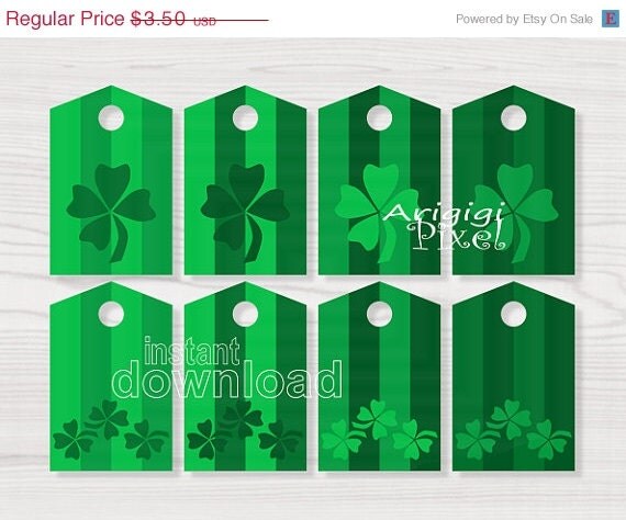 ON SALE 50 % OFF st patricks day printable gift tag with lucky clover green shamrock download immediately Il_570xn