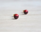 dainty wooden stud earrings wine red metallic red dipped // wood post earring studs - 6 mm // everyday jewelry, eco-friendly