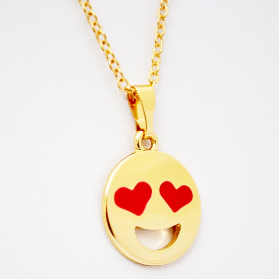 Silver or Gold Emoji Charm Necklace Happy or Kiss by AmouraDesigns