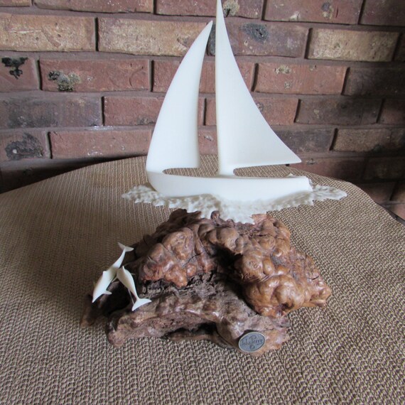 SaleVintage John Perry Sailboat Nautical Sculpture on Burl