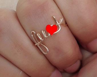 Fu*k ring, wire F word ring, silver plated, wire word ring, wire ring, adjustable ring, mature, letter rings, word ring, bad word ring