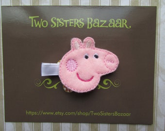 Peppa Pig Hair Clip, Pig Felt Hair Clip, Girls Hair Clip