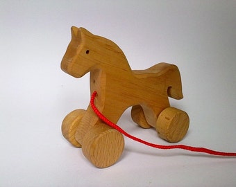 10% OFF Wooden Horse on Wheels, Wood Running Horse, Animal Pull Toy - Eco Friendly Organic Toy, Birthday Gift