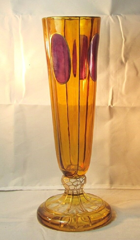 Moser Bohemian Cabochon Vase Cut Glass Vintage