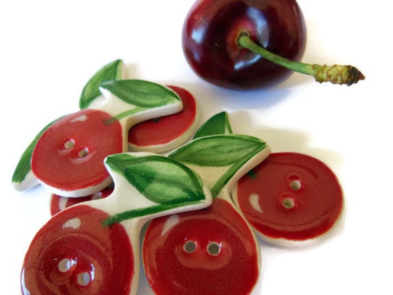 Items similar to Delicious Red Cherry Shaped Button, Handmade Ceramic ...