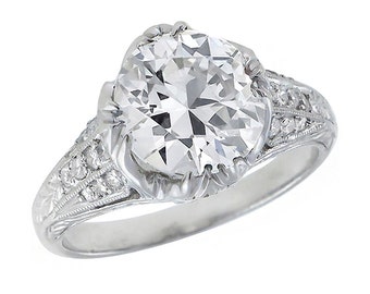 ... Art Deco GIA Certified 2.24ct Round Diamond Platinum Engagement Ring