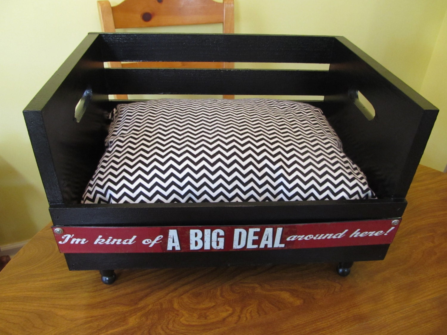 Dog Cat Bed recycled wood crate Black Hand made portable