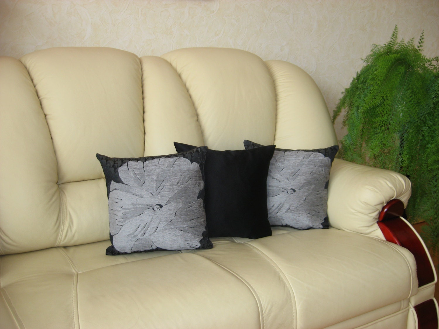 Grey flower Black pillow Handmade Throw pillow Cushion