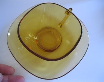 Vintage 1960s Vereco French glass cup and saucer amber very retro chic ideal for coffee Vereco