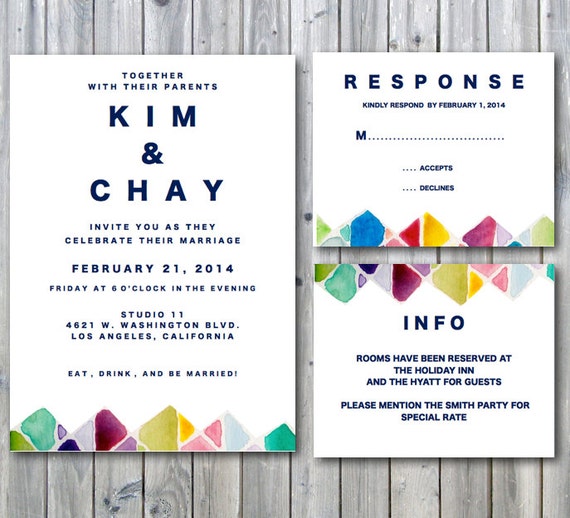 Bright Wedding Invitation // Colorful by LittleIvyPaperGoods