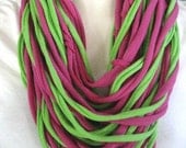 Green and Deep Pink Infinity T Shirt Scarf/Necklace