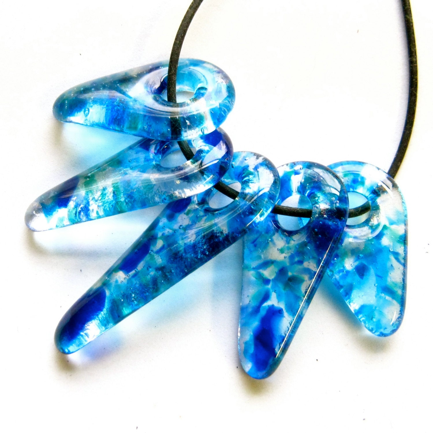 BLUE fused glass PENDANT lot 5 bead beads pendants jewelry
