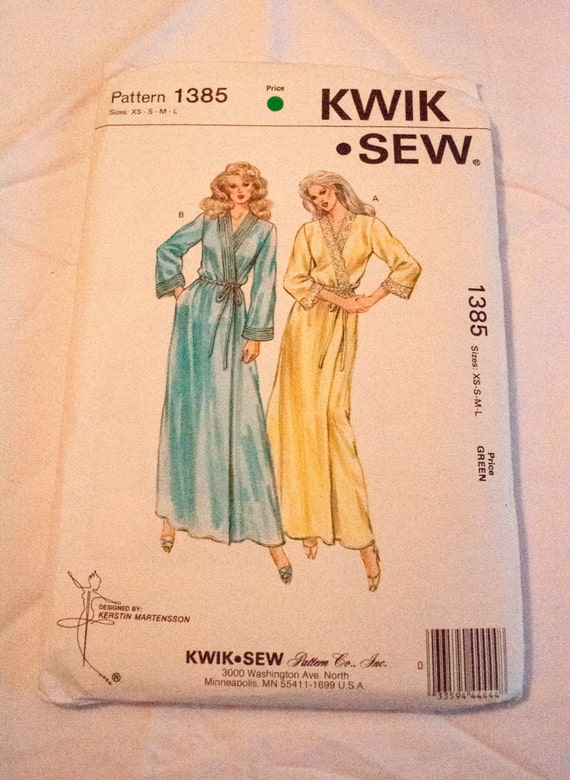 Vintage Kwik Sew 1385 robe dressing gown sewing pattern multi
