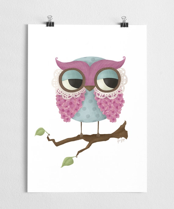 Art print cute owl poster bird illustration animal by agrapedesign