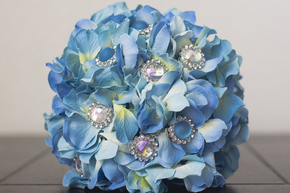Blue Hydrangea Wedding Bouquet, Summer Bouquet, Winter Bouquet, Frozen Wedding bouquet, Blue Wedding Flowers, Cinderella Wedding Bouquet