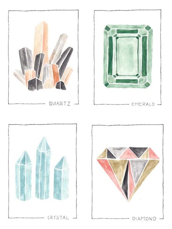 Items similar to gemstone print set of four on Etsy