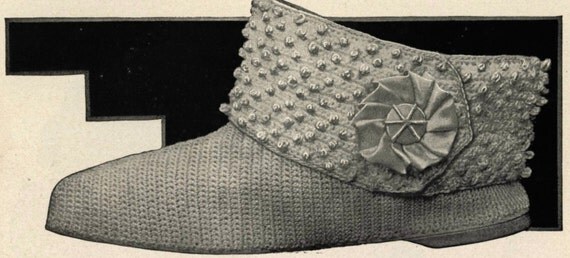 Vintage Cuffed Boudoir Bedroom Slippers Crochet Pattern PDF