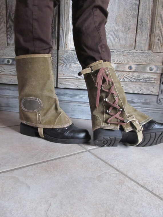 1950 Vintage Gaiters Khaki Green Gaiters Strong Canvas