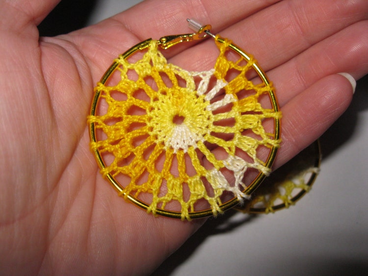 Yellow Crochet Hoop Earring by DoreenHookedIt on Etsy