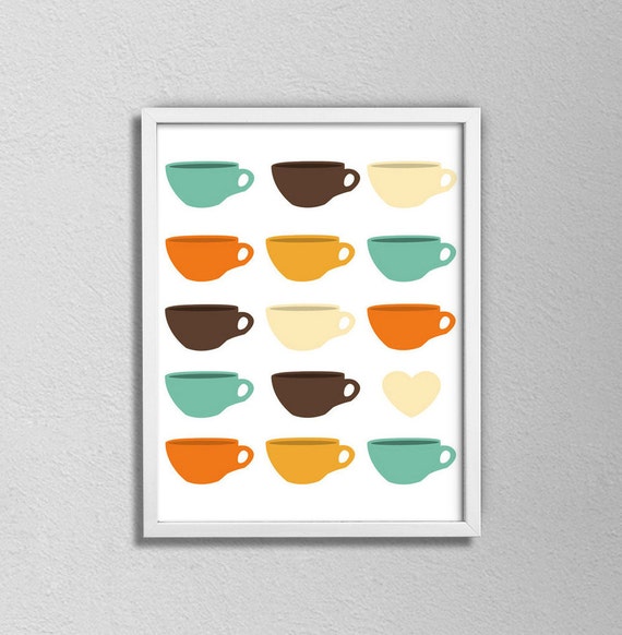 Mid century Coffee Cup Love Poster. Modern by SamsSimpleDecor