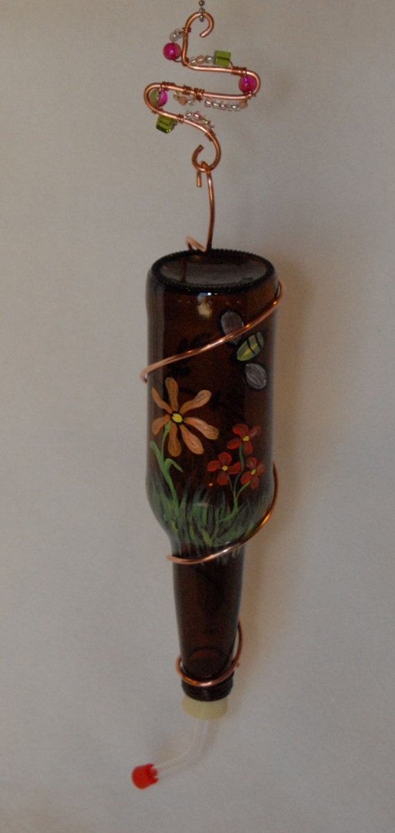 Items similar to Hand Painted Beer Bottle Hummingbird Feeder on Etsy