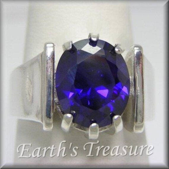 Sterling Silver Mens Ring Dark Purple Diamond - Cubic Zirconia CZ Ring ...