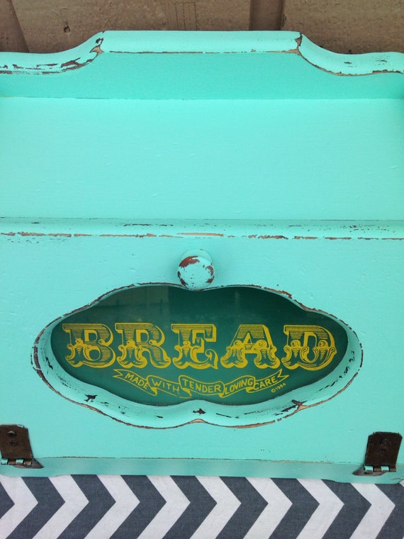 Aqua Upcycled Shabby Chic Wooden Bread Box