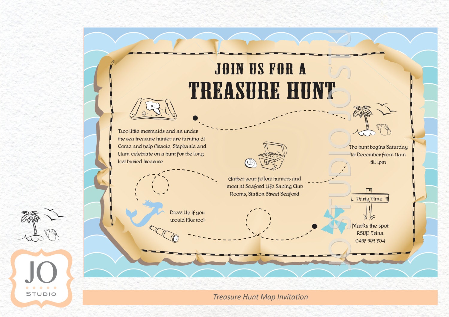 treasure hunt scavenger hunt themed treasure map invitation