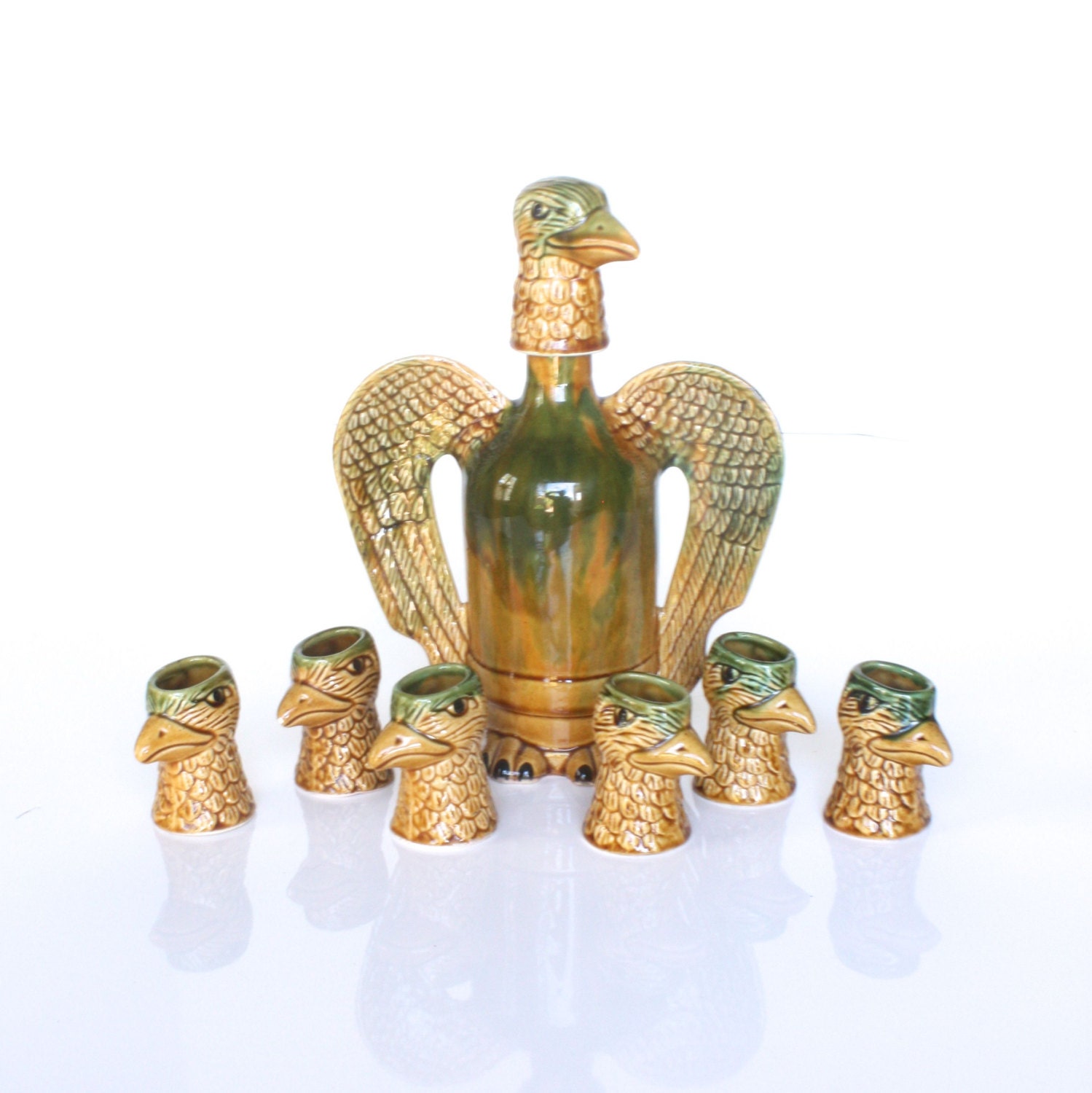 Vintage Ceramic Eagle Decanter Set American Eagle Mid