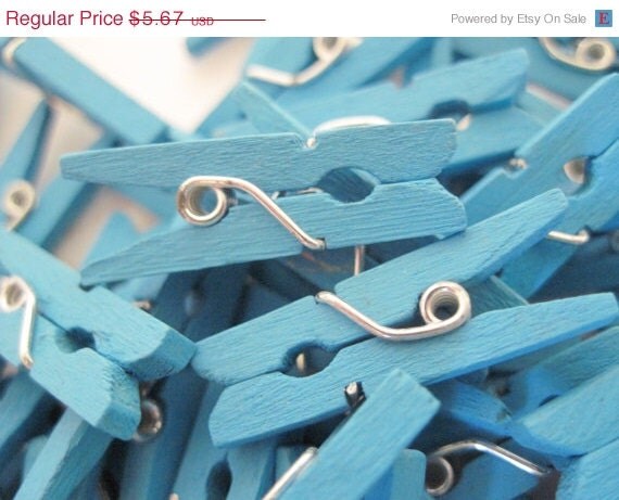ON SALE - BRIGHT Blue - 50 Mini Clothespins Il_570xn