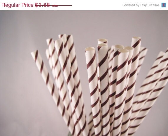 ON SALE - 25 Dark Chocolate Brown Narrow Stripe Straw - ships less than 24 hours Il_570xn