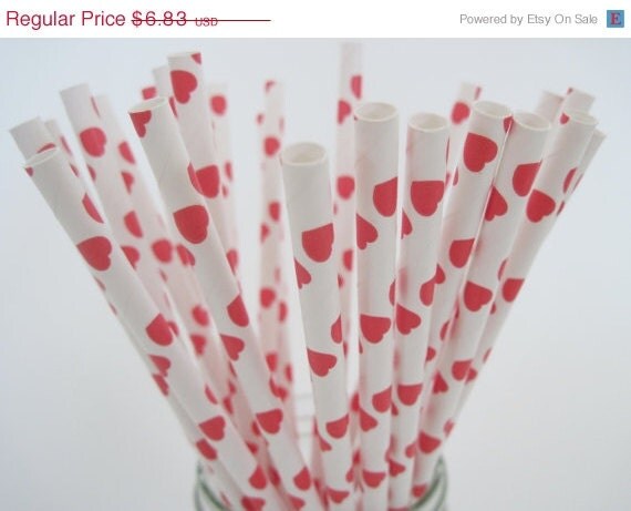 10% off - 50 Red Heart Paper Straws - ships less than 24 hours Il_570xn