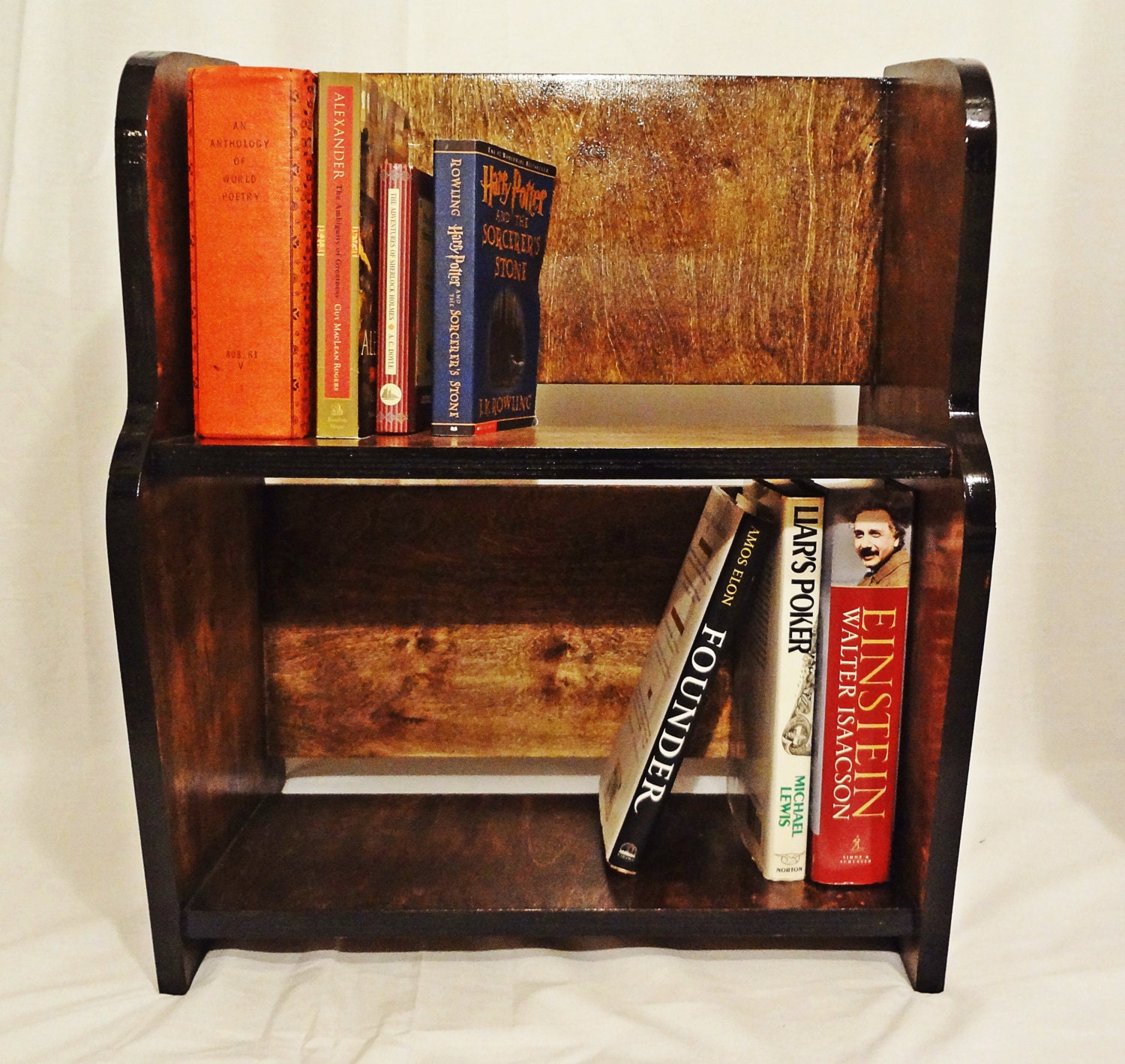Dark Solid Wood Small Bookcase by RomanosStudio on Etsy