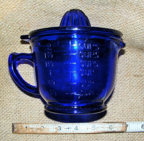 Cobalt Blue Measuring Cup Juicer by BirdiesNestAntiques on Etsy