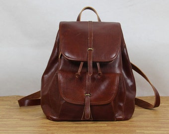Red Brown Handmade cow leather tote/leather backpack/shoulder bag ...