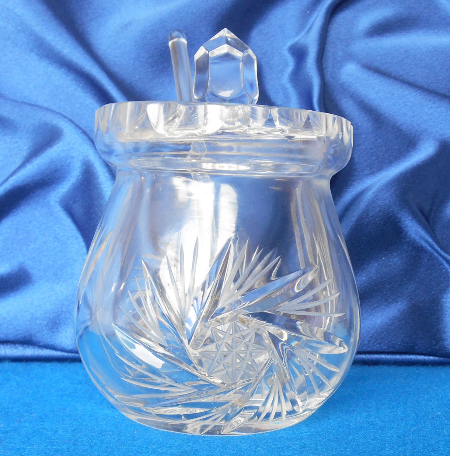 Vintage Crystal Jelly or Marmalade Jar with Lid and Spoon