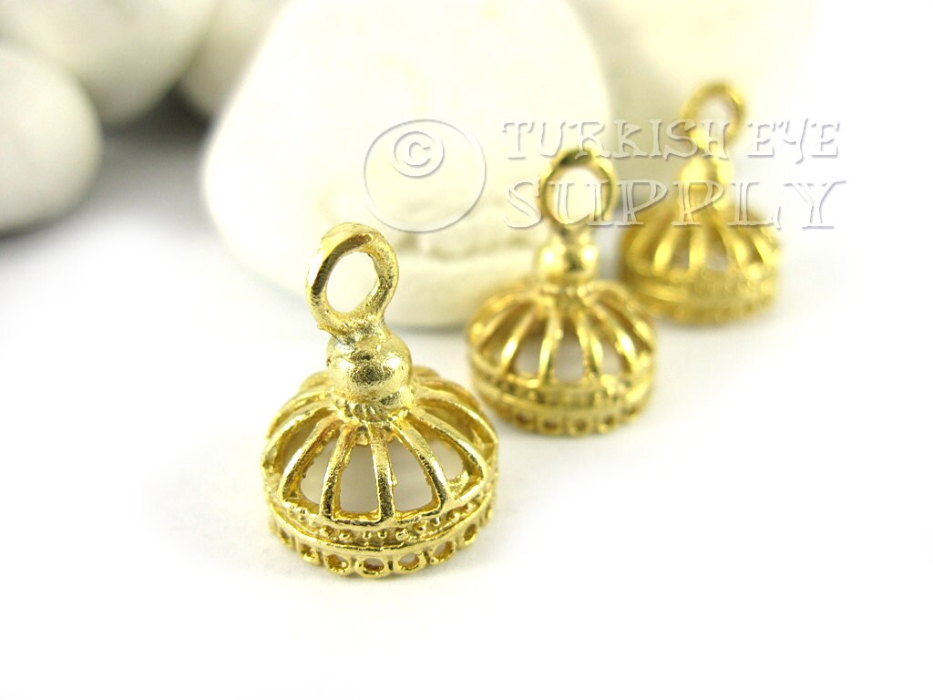 3 pc Tassel Caps Matte 22k Gold Plated Brass Tassel Cap