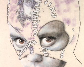 Portrait of Christina Ricci in a cat-woman mask