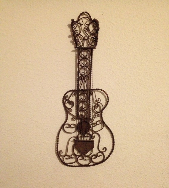 Vintage Metal Guitar Hanging Wall Art Piece Metal Rustic Rusty