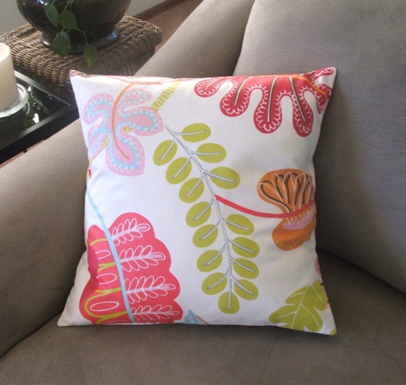 Red Pink and Green Decorative Pillow Cover by PearBlossomCreations
