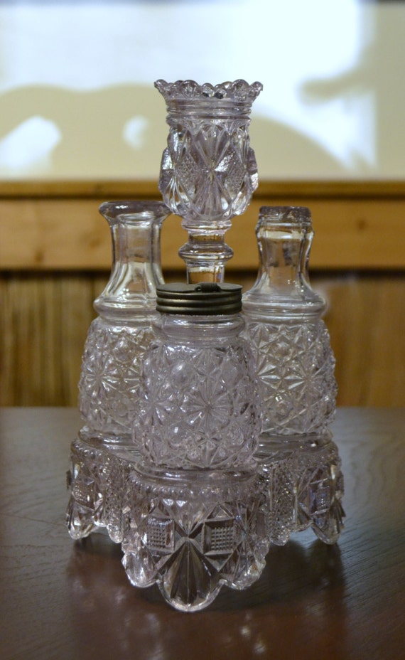 Antique Victorian Glass Cruet Set 1800s Antique Glass