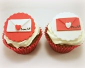 Valentine's Day Cupcake Fondant Love Letters Toppers, Wedding Toppers, Valentine Party, Valentine Gift, Red Edible Toppers- 12 pcs Il_170x135